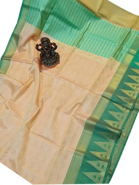 Jasmine yellow and green kora silk saree with kuppatam border